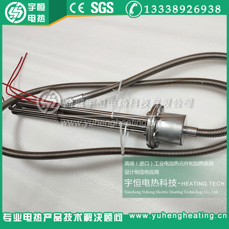 自帶電源引線金屬保護(hù)軟管法蘭電加熱管